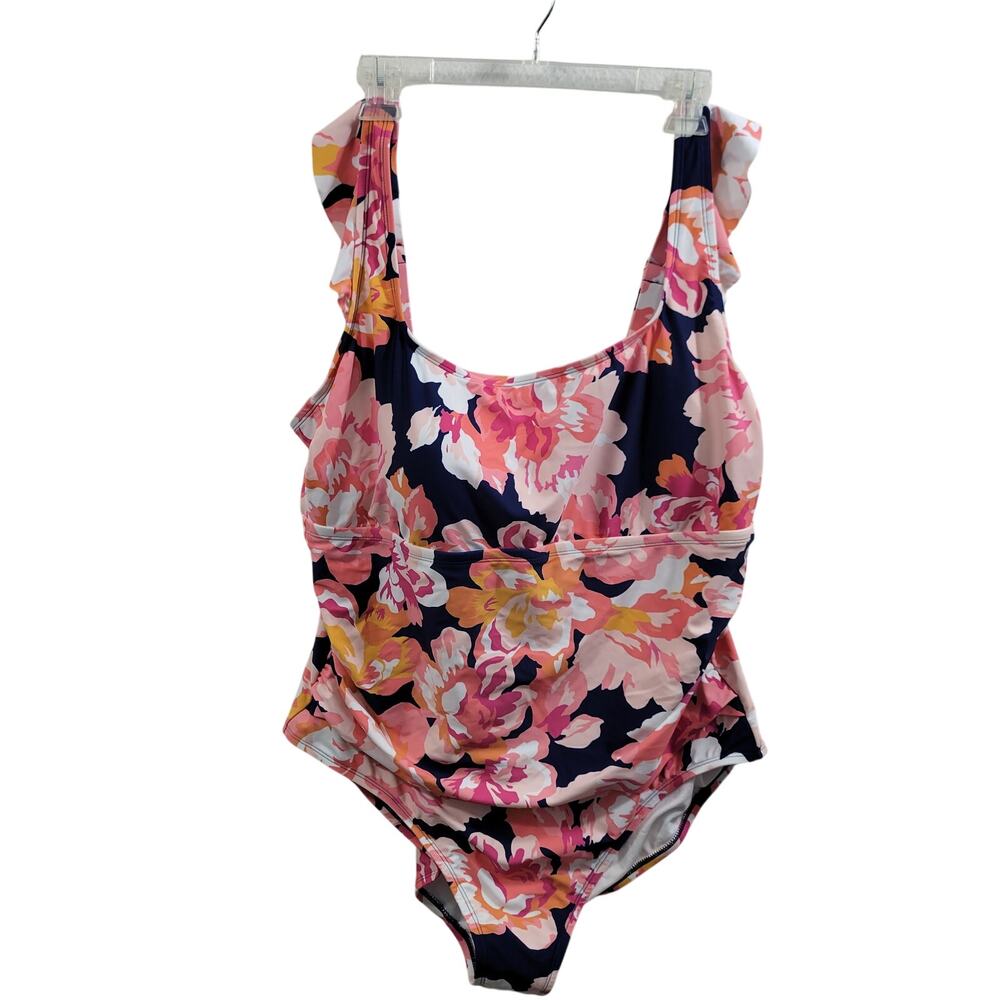 Kona Sol Women's Full Coverage Floral Ruffle Sleeve One Piece Swimsuit Size 22